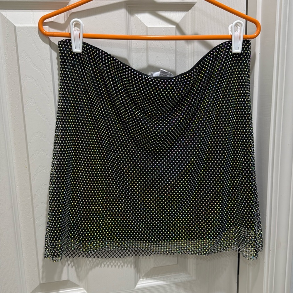 Black rhinestone mini skirt